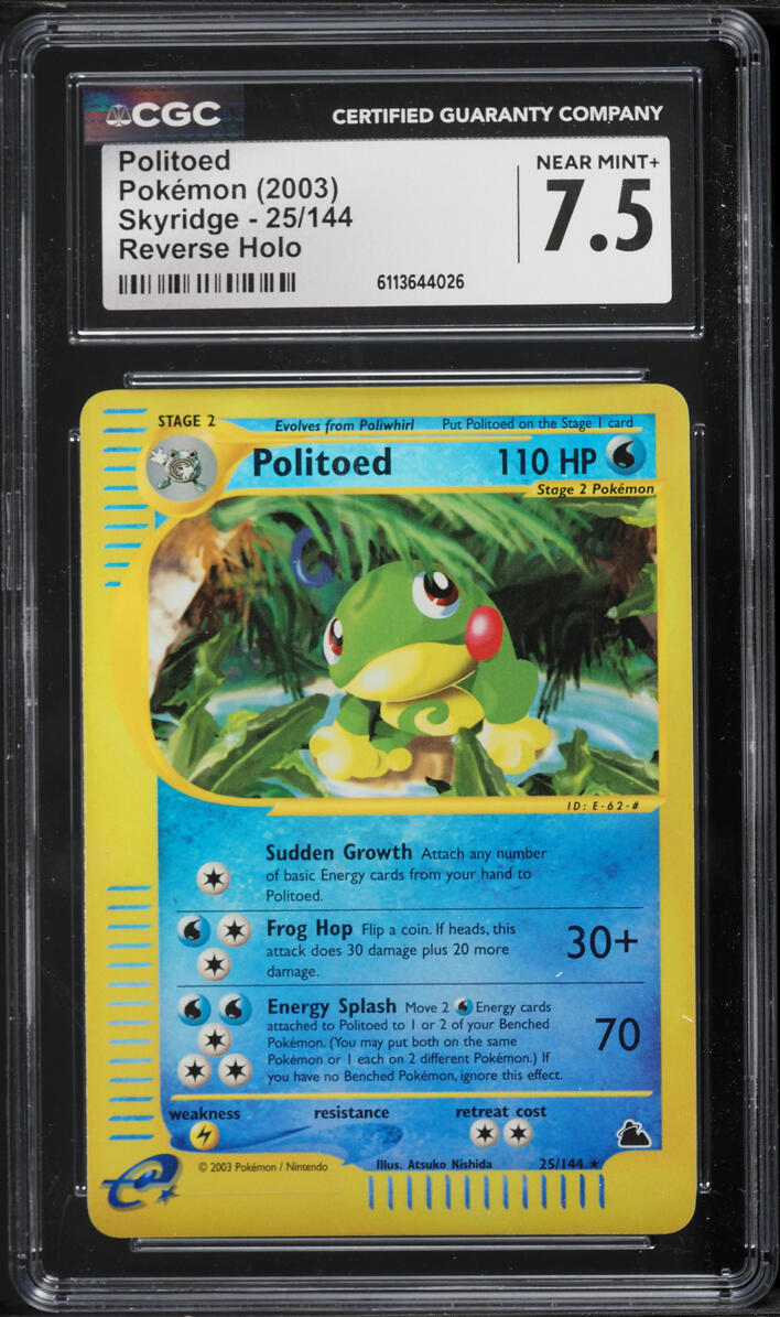 2003 Pokemon Skyridge Reverse Holo Politoed #25 CGC 7.5 NRMT+
