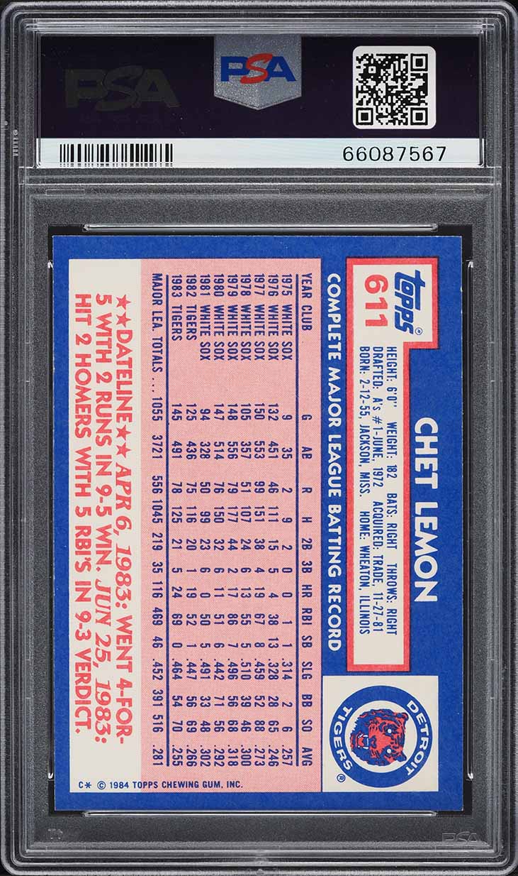 1984 Topps Tiffany Chet Lemon #611 PSA 10 GEM MINT