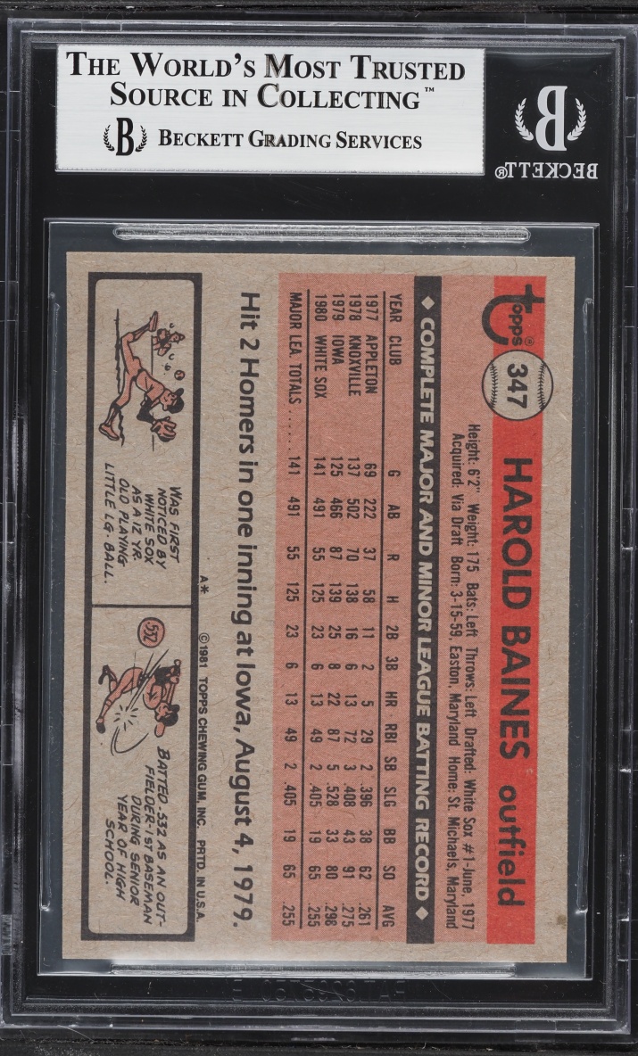 1981 Topps Harold Baines ROOKIE #347 BGS 8.5 NM-MT+