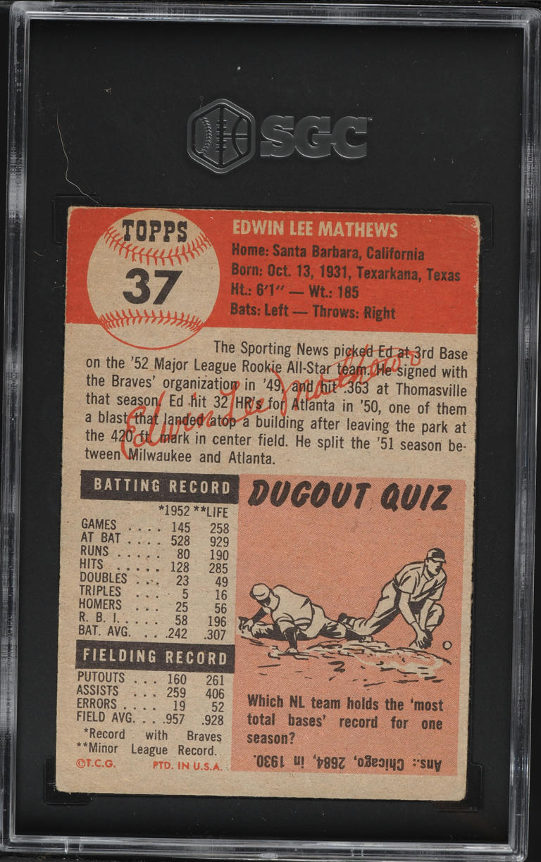 1953 Topps Eddie Mathews #37 SGC 3.5 VG+