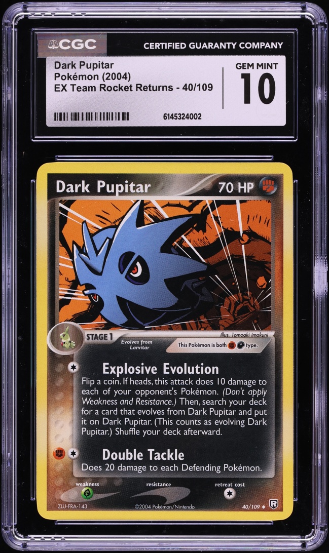 2004 Pokemon EX Team Rocket Returns Dark Pupitar #40 CGC 10 GEM MINT