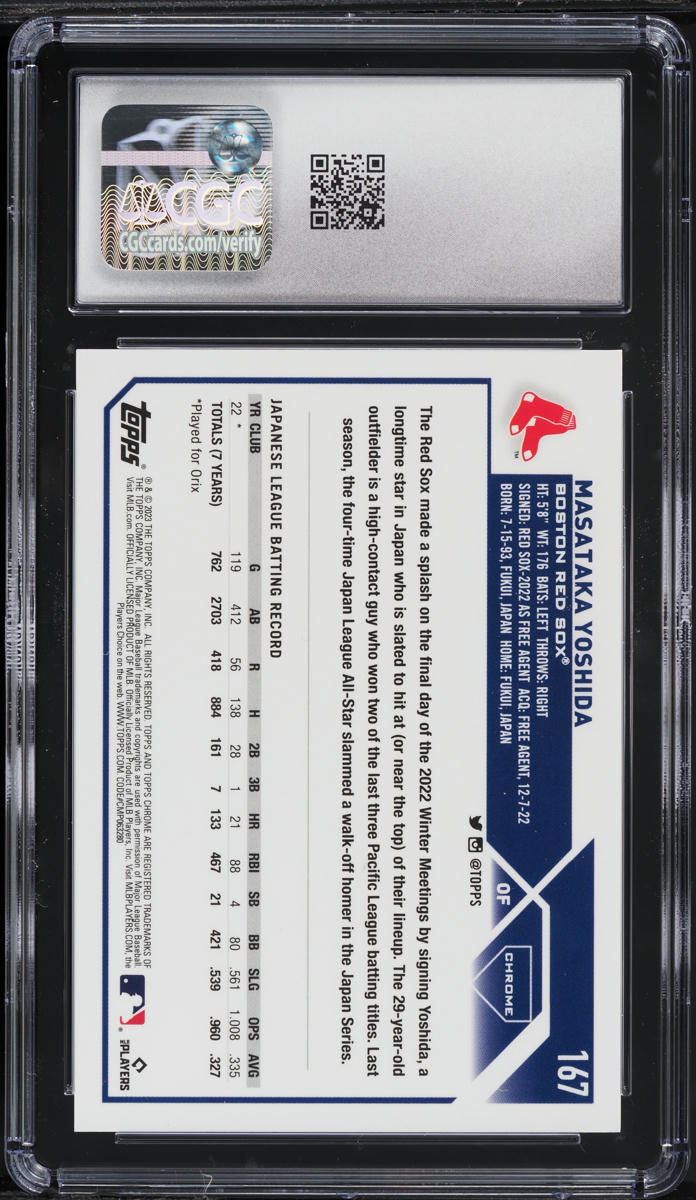 2023 Topps Chrome Logofractor Yellow Masataka Yoshida ROOKIE /75 #167 CGC 10 GEM