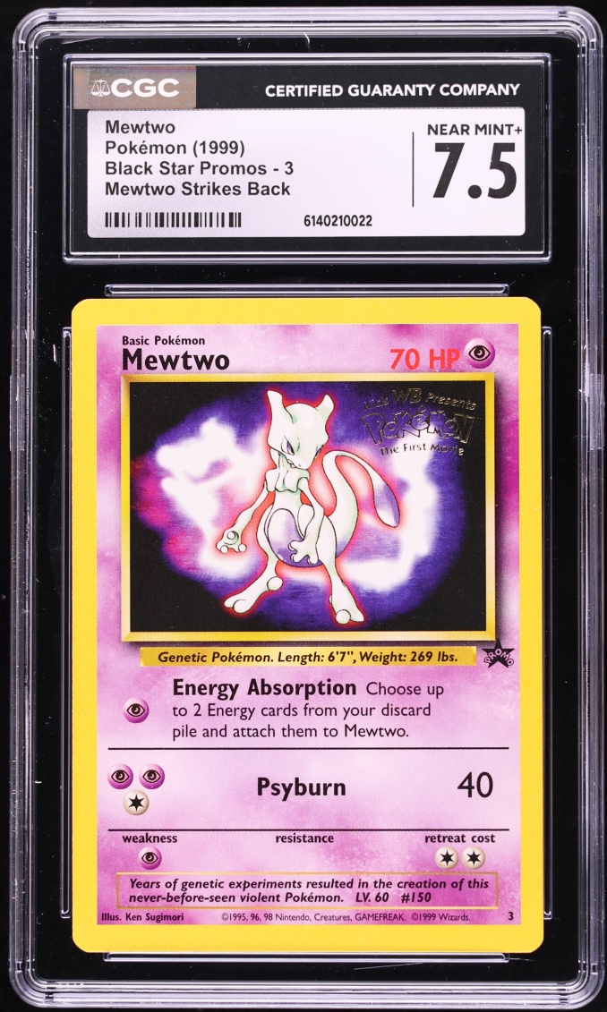 1999 Pokemon Black Star Promo Strikes Back Movie Mewtwo #3 CGC 7.5 NRMT+