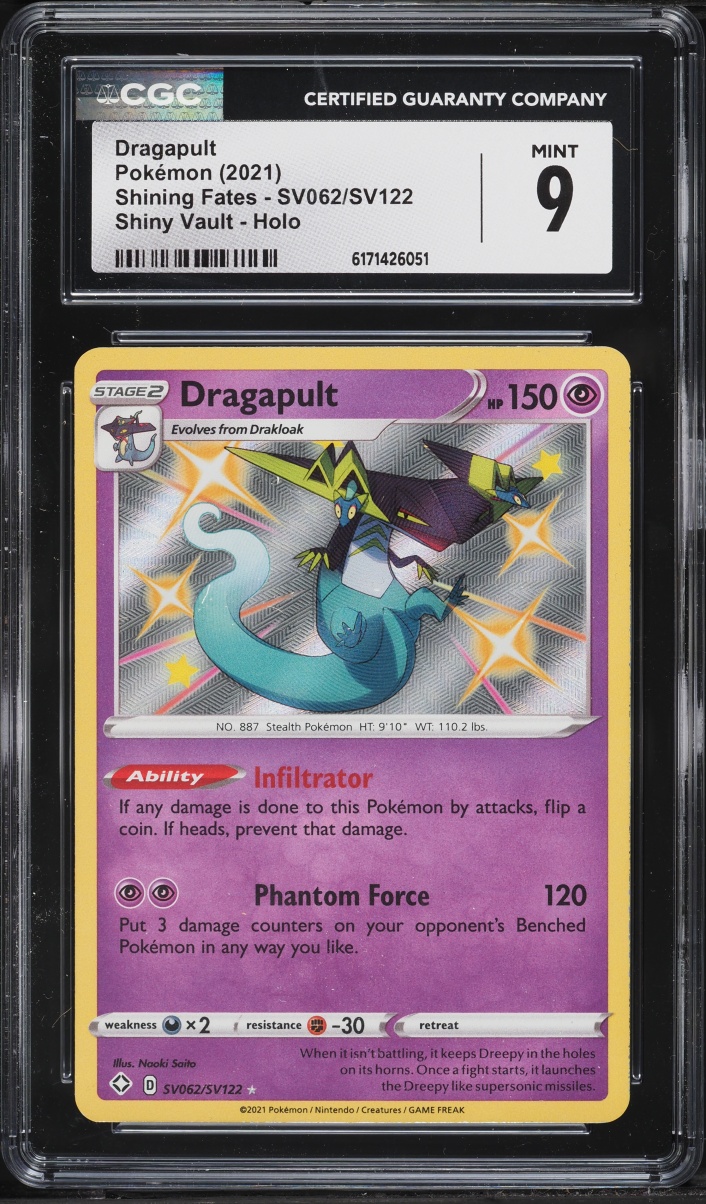 2021 Pokemon Sword & Shield Shining Fates Shiny Vault Dragapult #SV062 CGC 9 MINT
