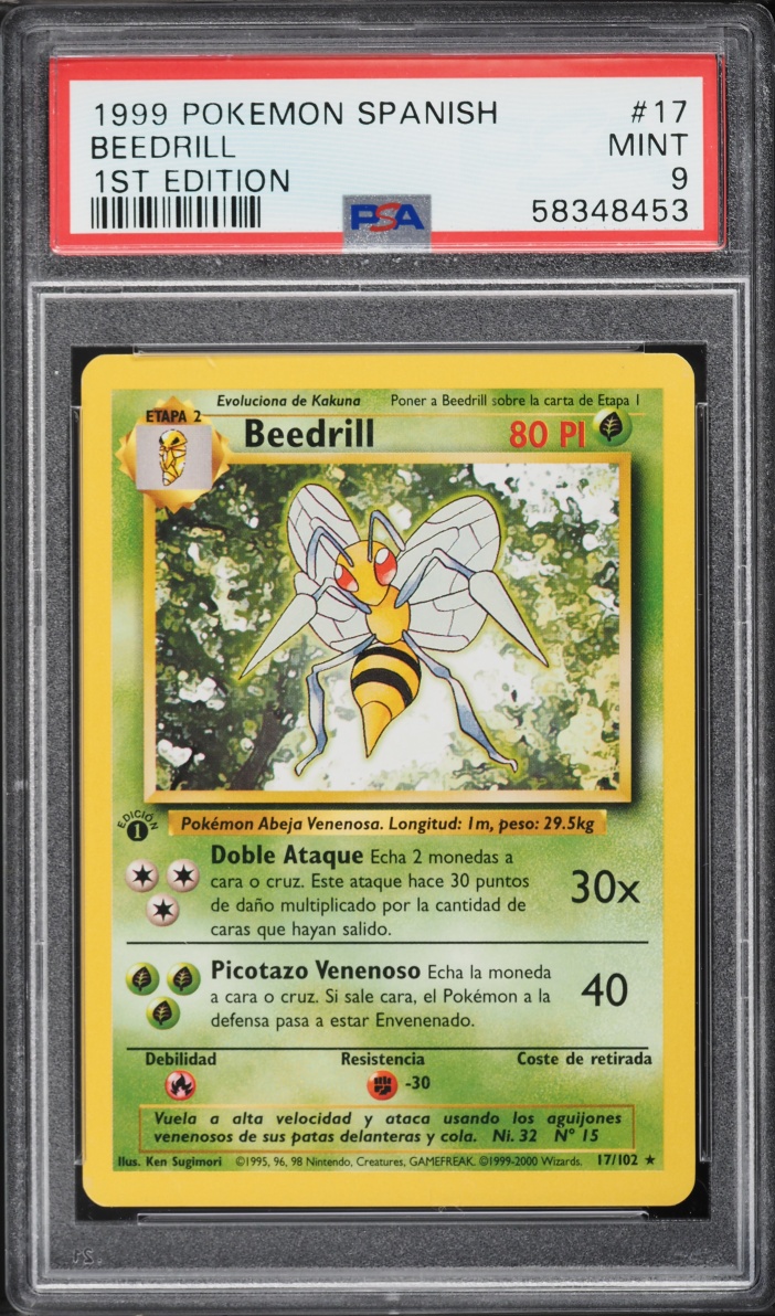 1999 Pokemon Spanish Base Set 1st Edition Beedrill #17 PSA 9 MINT