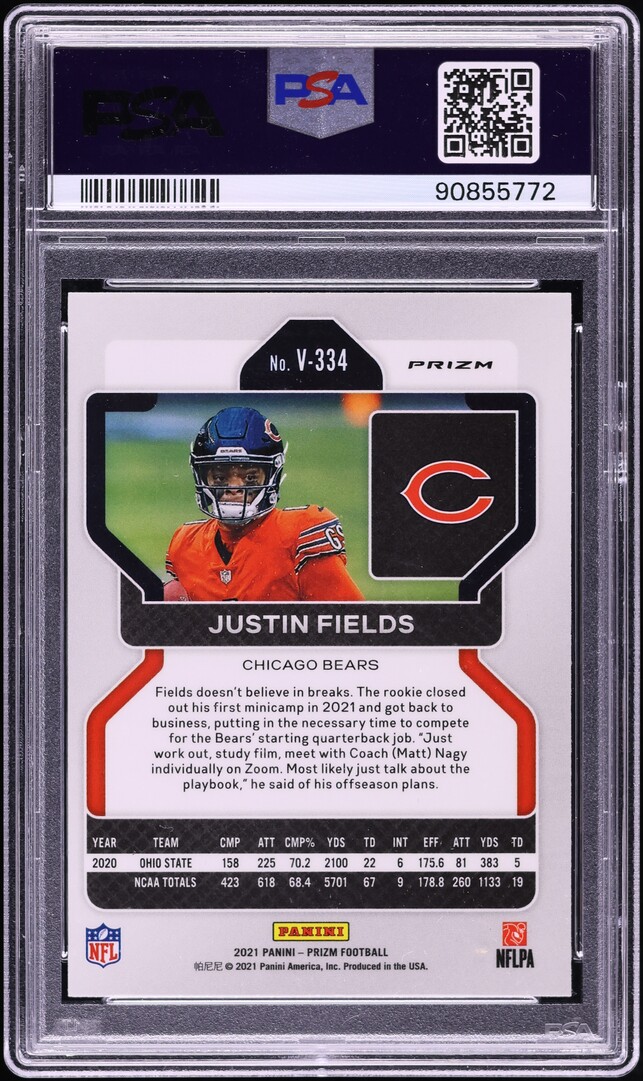 2021 Panini Prizm Variation Silver Justin Fields ROOKIE #V-334 PSA 10 GEM MINT