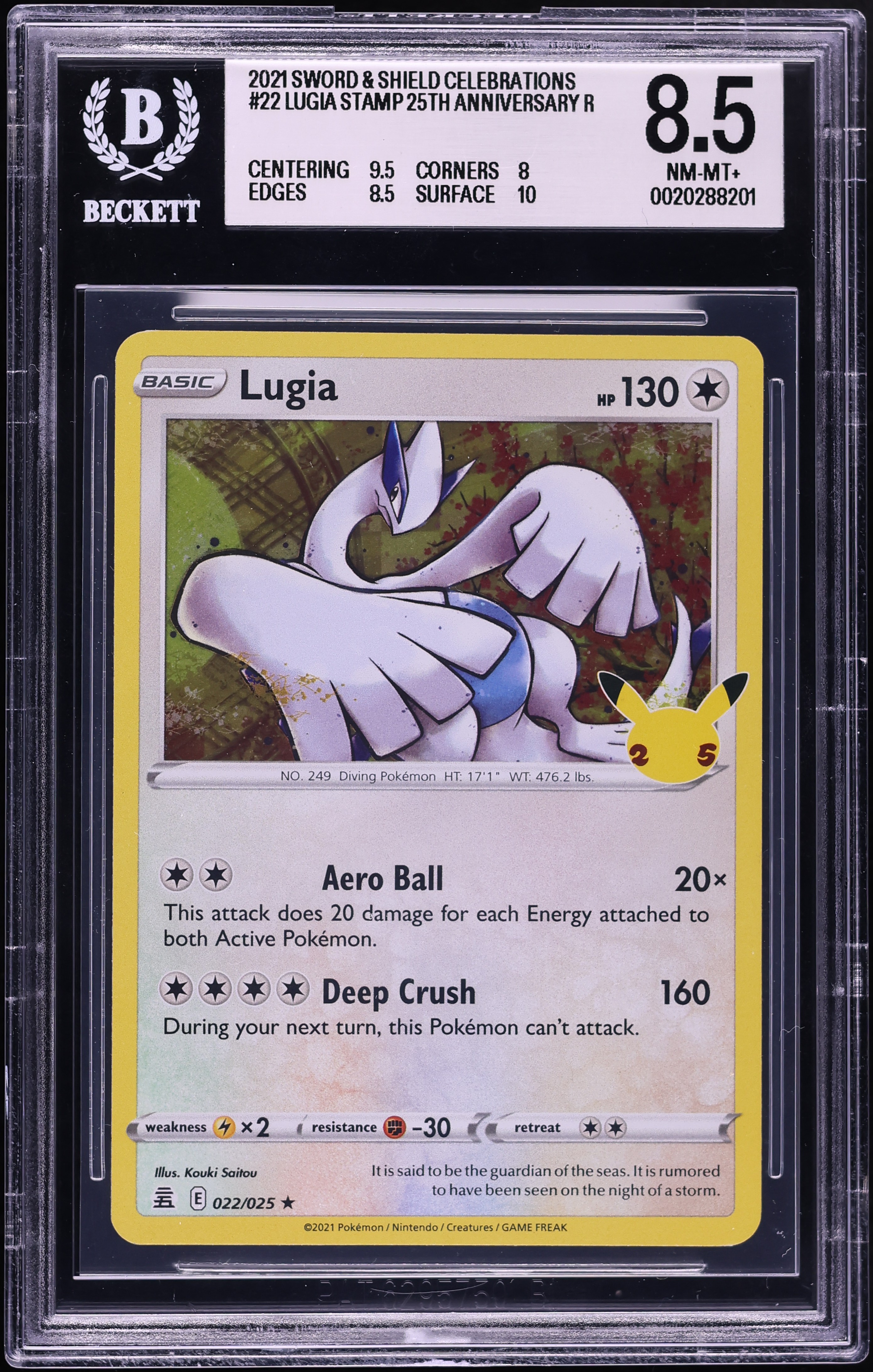 2021 Pokemon Sword & Shield Celebrations Holo Lugia #22 BGS 8.5 NM-MT+