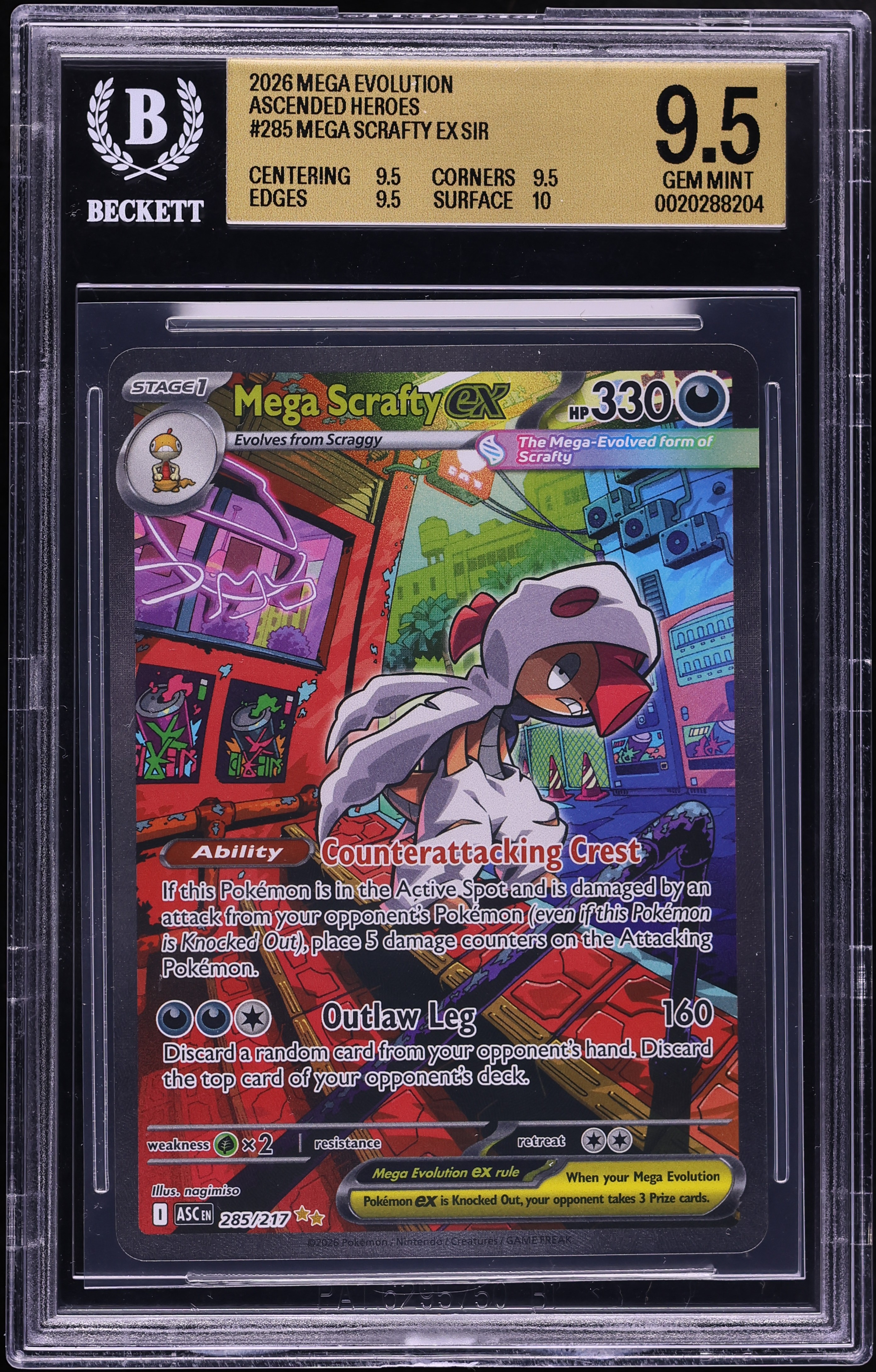 2026 Pokemon Mega Evolution Ascended Heroes SIR Mega Scrafty Ex #285 BGS 9.5 GEM MINT
