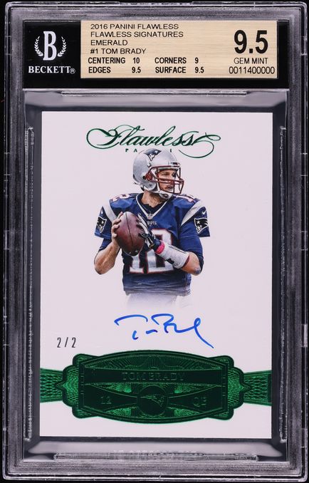 2016 Panini Flawless Signatures Emerald Tom Brady AUTO 2/2 #FSTB BGS 9.5 GEM MINT - Photo 1