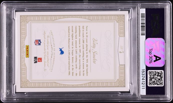 2014 Panini Flawless Greats Dual Ruby Barry Sanders PATCH AUTO /15 #3 PSA 10 GEM MINT - Photo 2