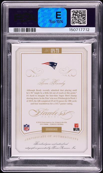 2015 Panini Flawless Greats Blue Tom Brady PATCH AUTO DNA 10 /20 #GPA-TB PSA 8 NM-MT - Photo 2
