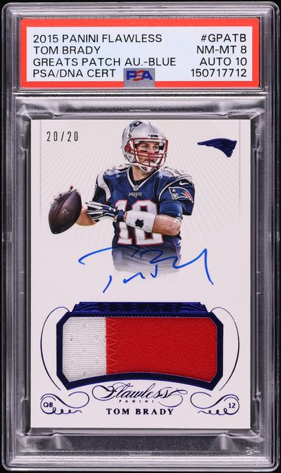 2015 Panini Flawless Greats Blue Tom Brady PATCH AUTO DNA 10 /20 #GPA-TB PSA 8 NM-MT