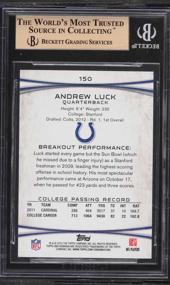 2012 Bowman Football Andrew Luck ROOKIE #150 BGS 9.5 GEM MINT