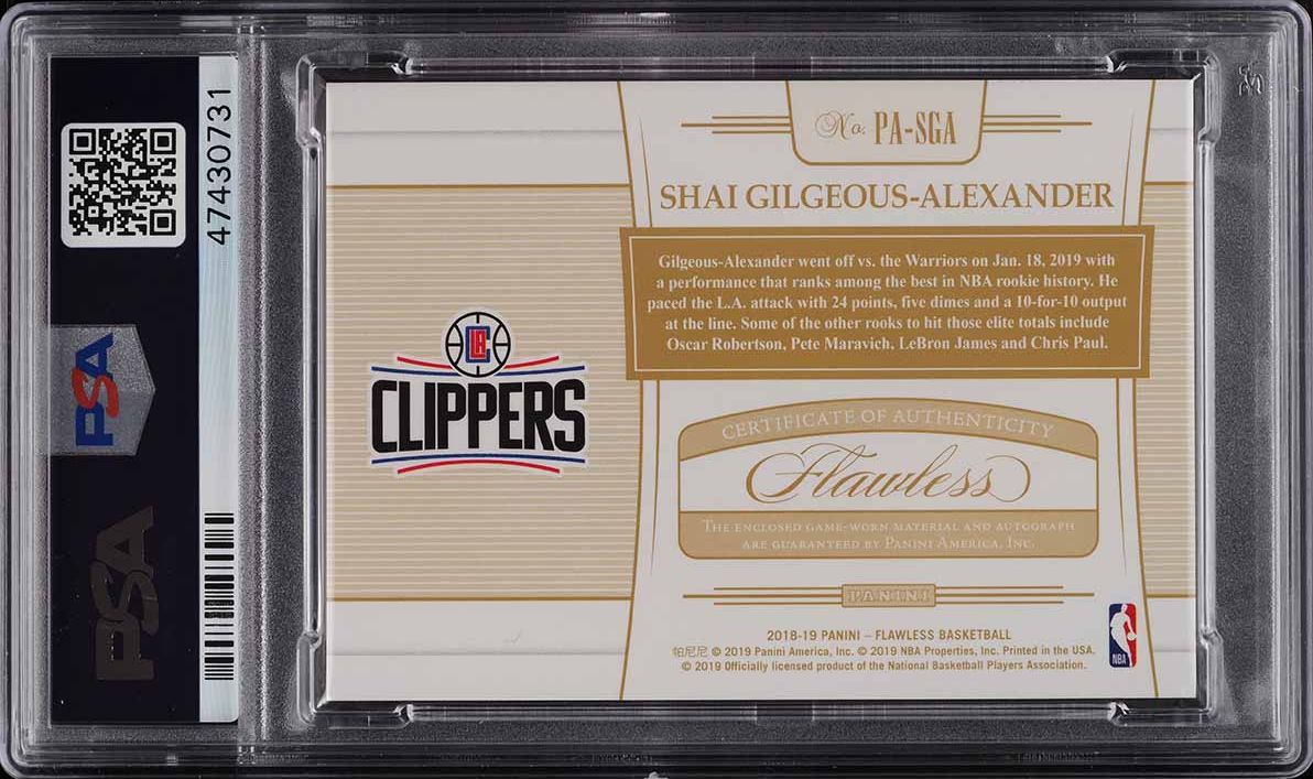 2018 Panini Flawless Gold Shai Gilgeous-Alexander ROOKIE PATCH AUTO /10 #PA-SGA PSA 9 MINT