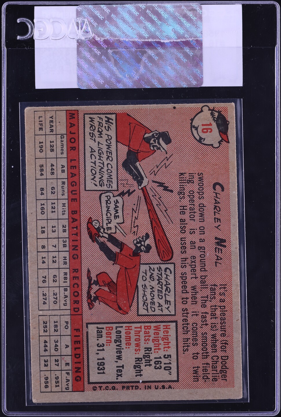 1958 Topps Charlie Neal #16 CGC AUTH