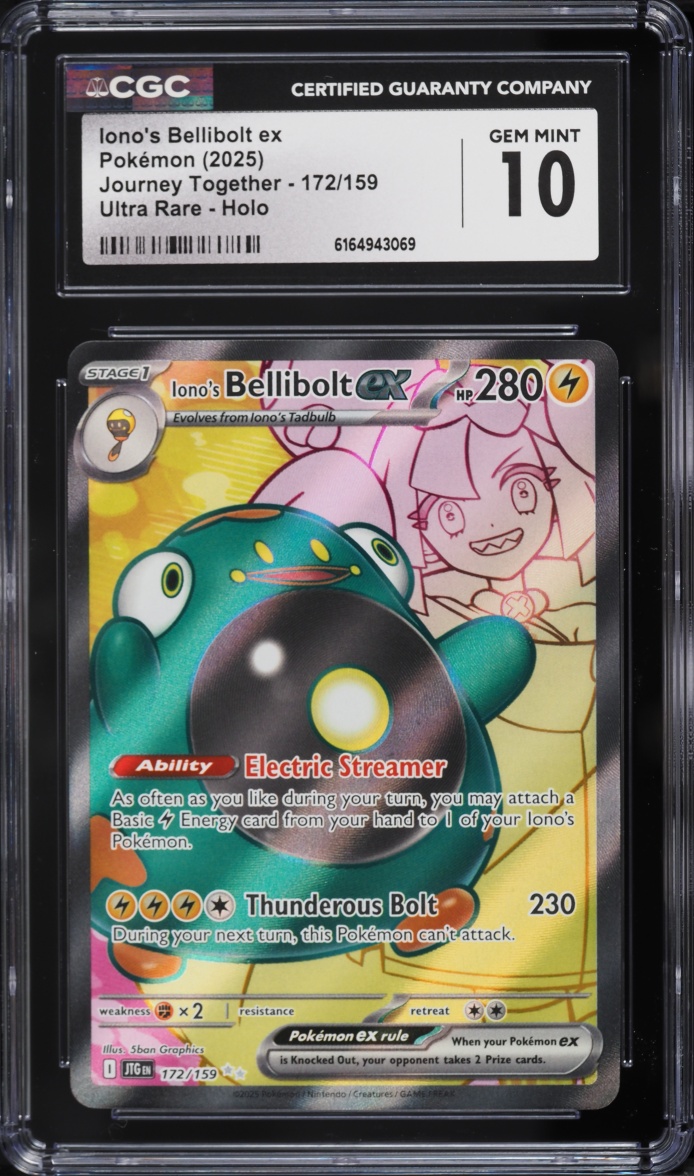 2025 Pokemon Scarlet & Violet Journey Together Full Art Iono's Bellibolt ex #172 CGC 10 GEM