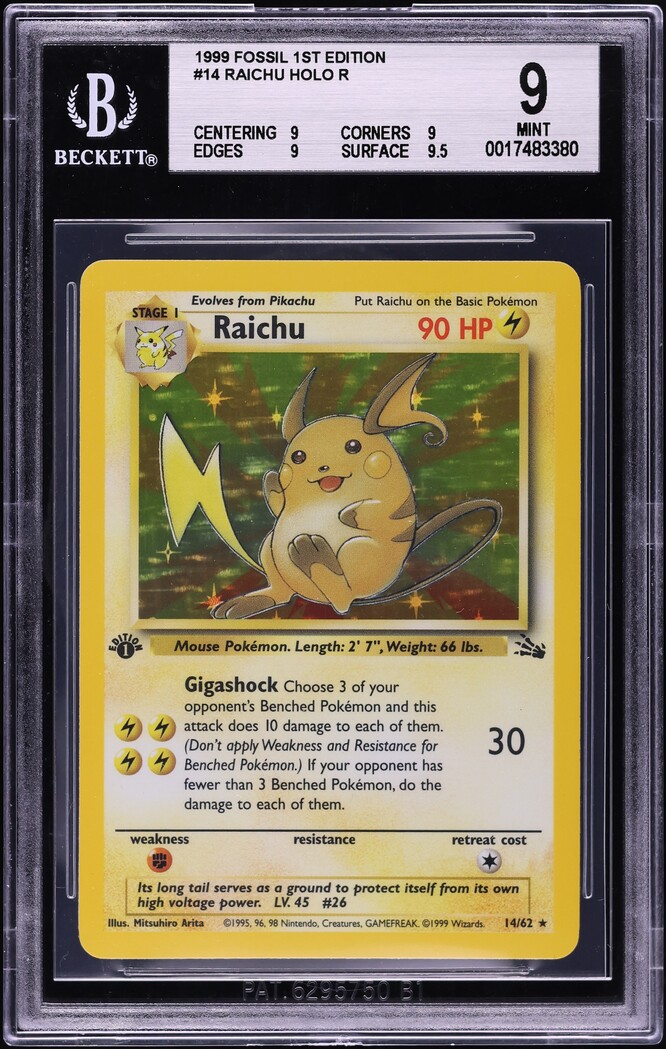 1999 Pokemon Fossil 1st Edition Holo Raichu #14 BGS 9 MINT