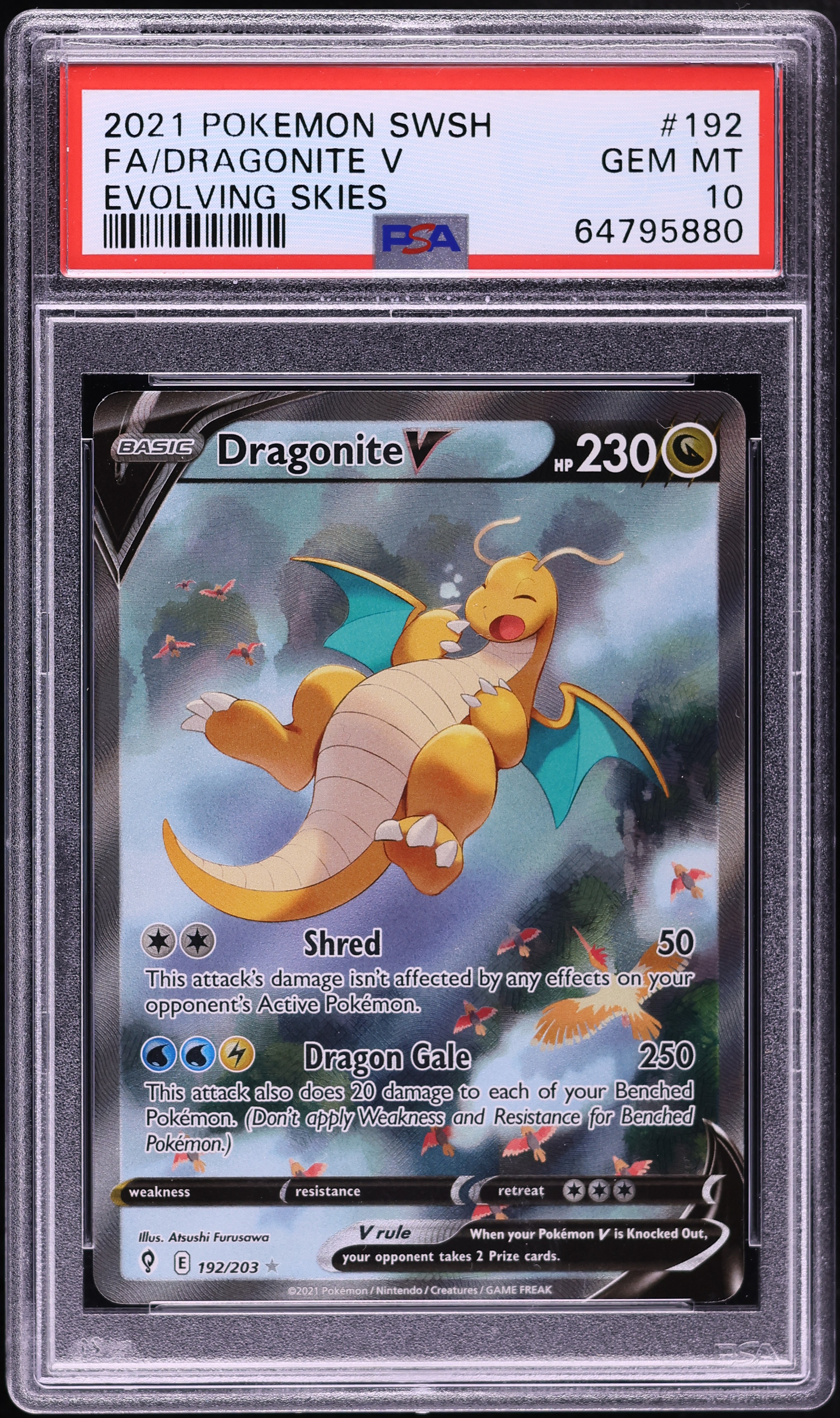 2021 Pokemon Sword & Shield Evolving Skies Alt Art Dragonite V #192 PSA 10 GEM MINT