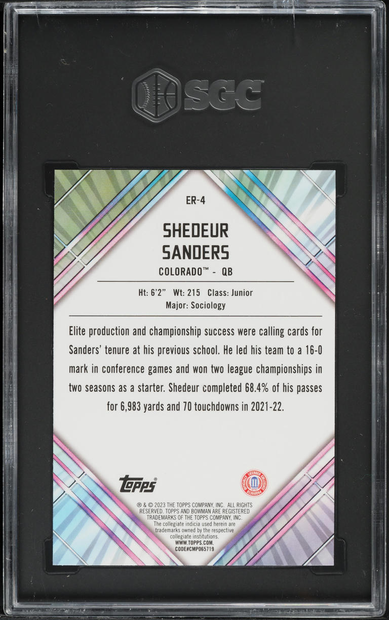 2023 Bowman Chrome U Early Risers Shedeur Sanders ROOKIE #ER-4 SGC 10 GEM MINT