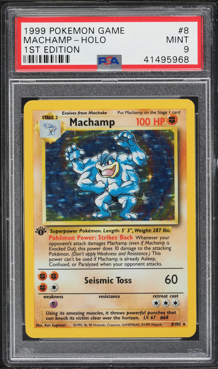 1999 Pokemon Base Set 1st Edition Holo Machamp #8 PSA 9 MINT