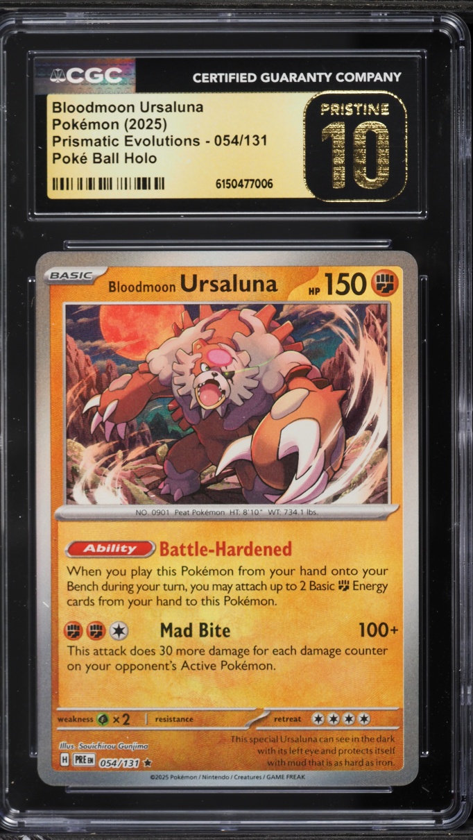 2025 Pokemon SV Prismatic Evolutions Poke Ball Holo Bloodmoon Ursaluna #54 CGC 10 PRISTINE