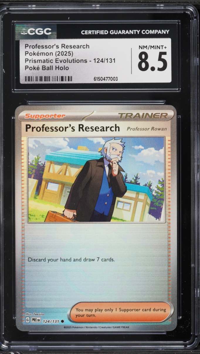 2025 Pokemon SV Prismatic Evolutions Poke Ball Holo Professor's Research #124 CGC 8.5 NM-MT+