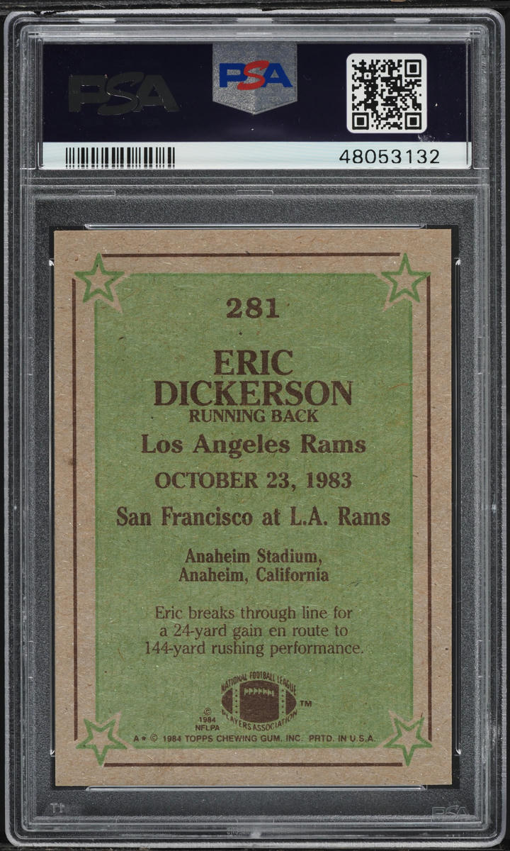 1984 Topps Football Eric Dickerson ROOKIE, INSTANT REPLAY #281 PSA 6 EXMT