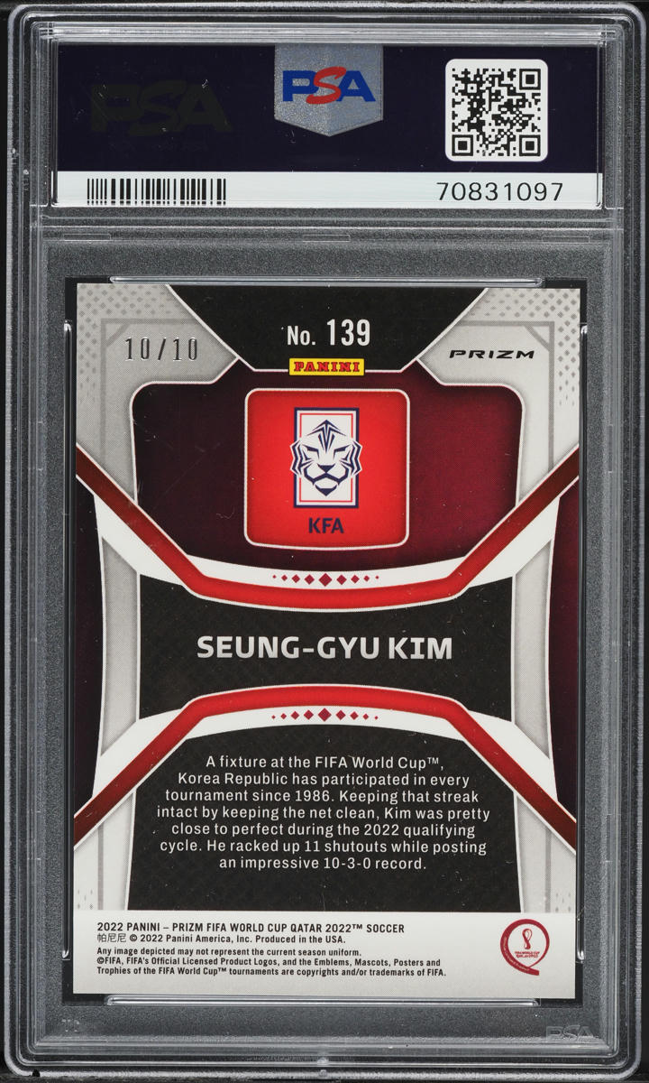 2022 Panini Prizm World Cup Qatar Gold Seung-Gyu Kim /10 #139 PSA 9 MINT