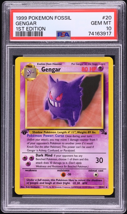 1999 Pokemon Fossil 1st Edition Gengar #20 PSA 10 GEM MINT