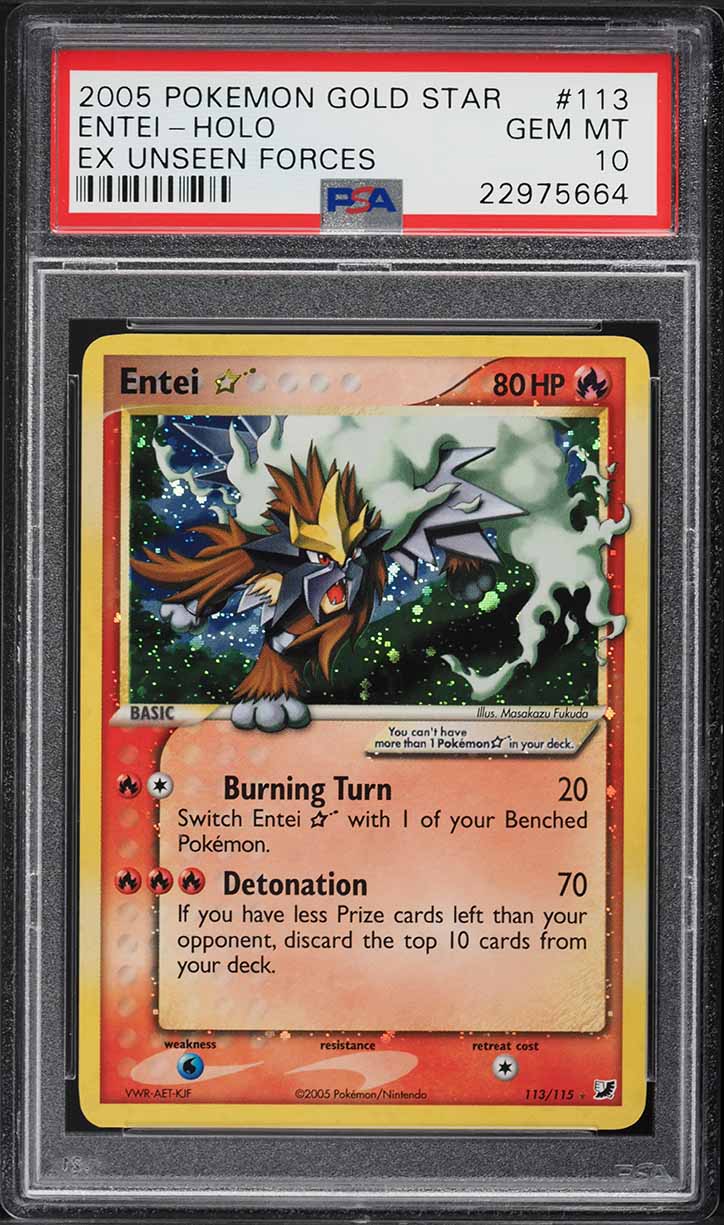 2005 Pokemon EX Unseen Forces Holo Entei Gold Star #113 PSA 10 GEM MINT