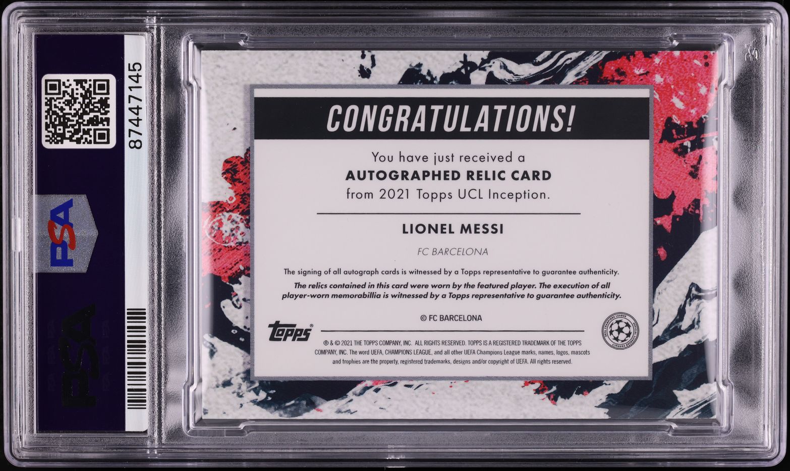 2020 Topps Inception UEFA Gold Lionel Messi PATCH AUTO DNA 10 1/1 PSA 10 GEM