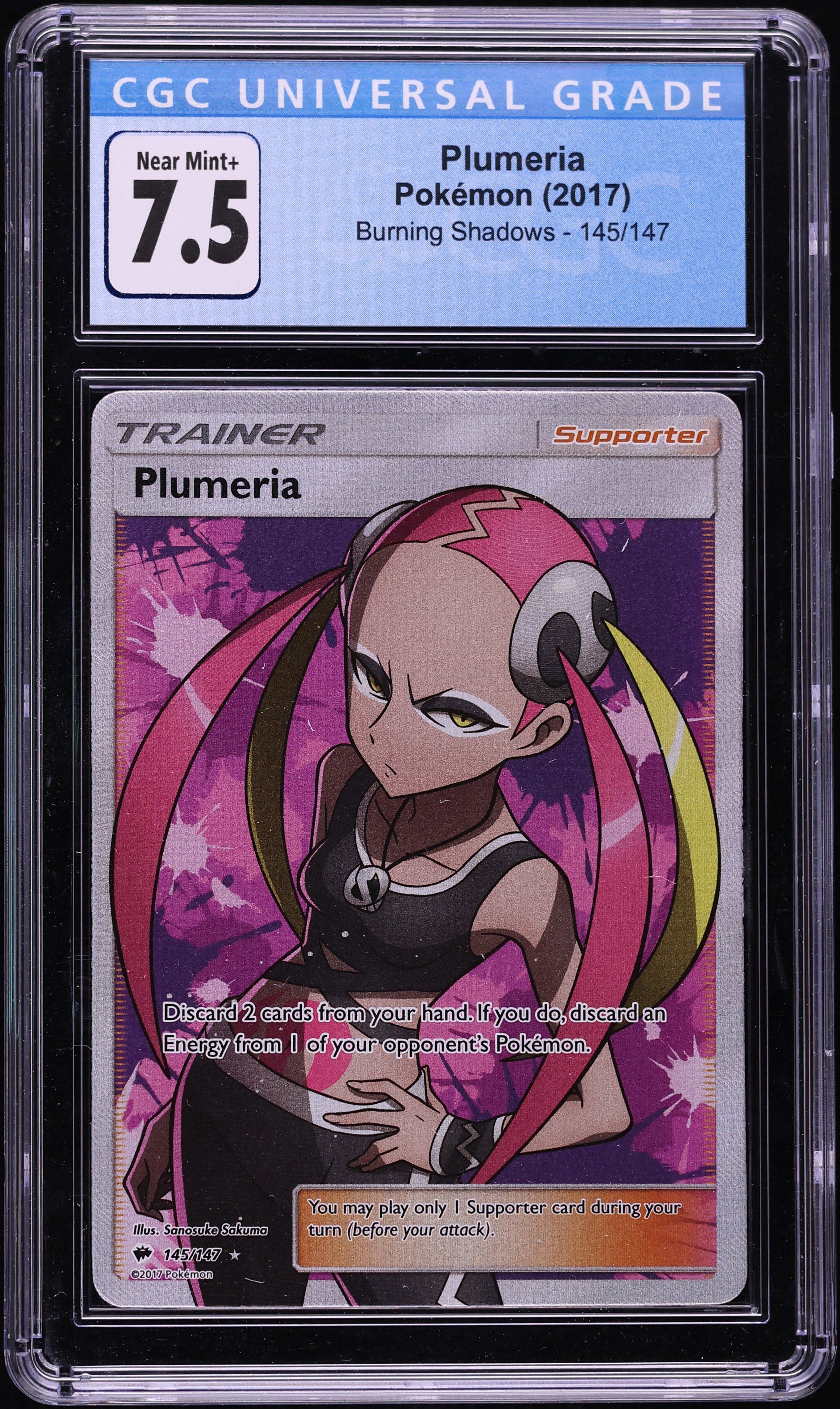 2017 Pokemon Sun & Moon Burning Shadows Full Art Plumeria #145 CGC 7.5 NRMT+