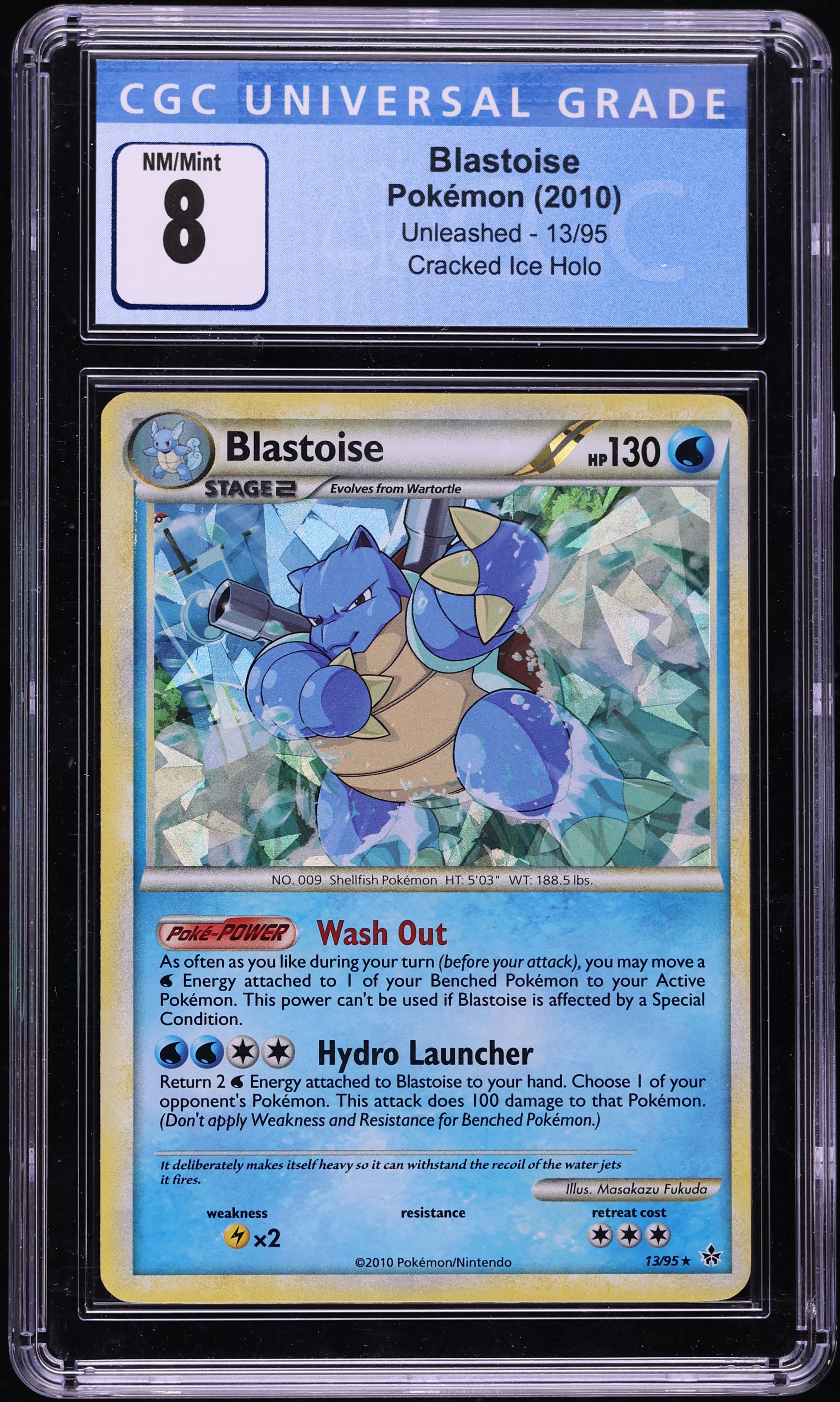 2010 Pokemon HeartGold & SoulSilver Unleashed Cracked Ice Holo Blastoise #13 CGC 8 NM-MT