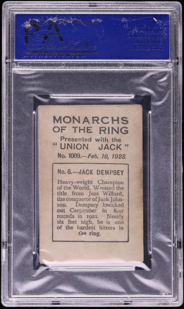 1923 Union Jack Monarchs Of The Ring Jack Dempsey #6 PSA 3 VG