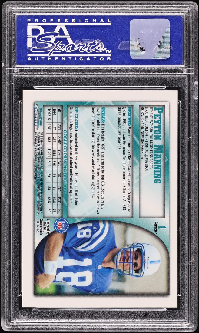 1998 Bowman Chrome Refractor Peyton Manning ROOKIE #1 PSA 9 MINT