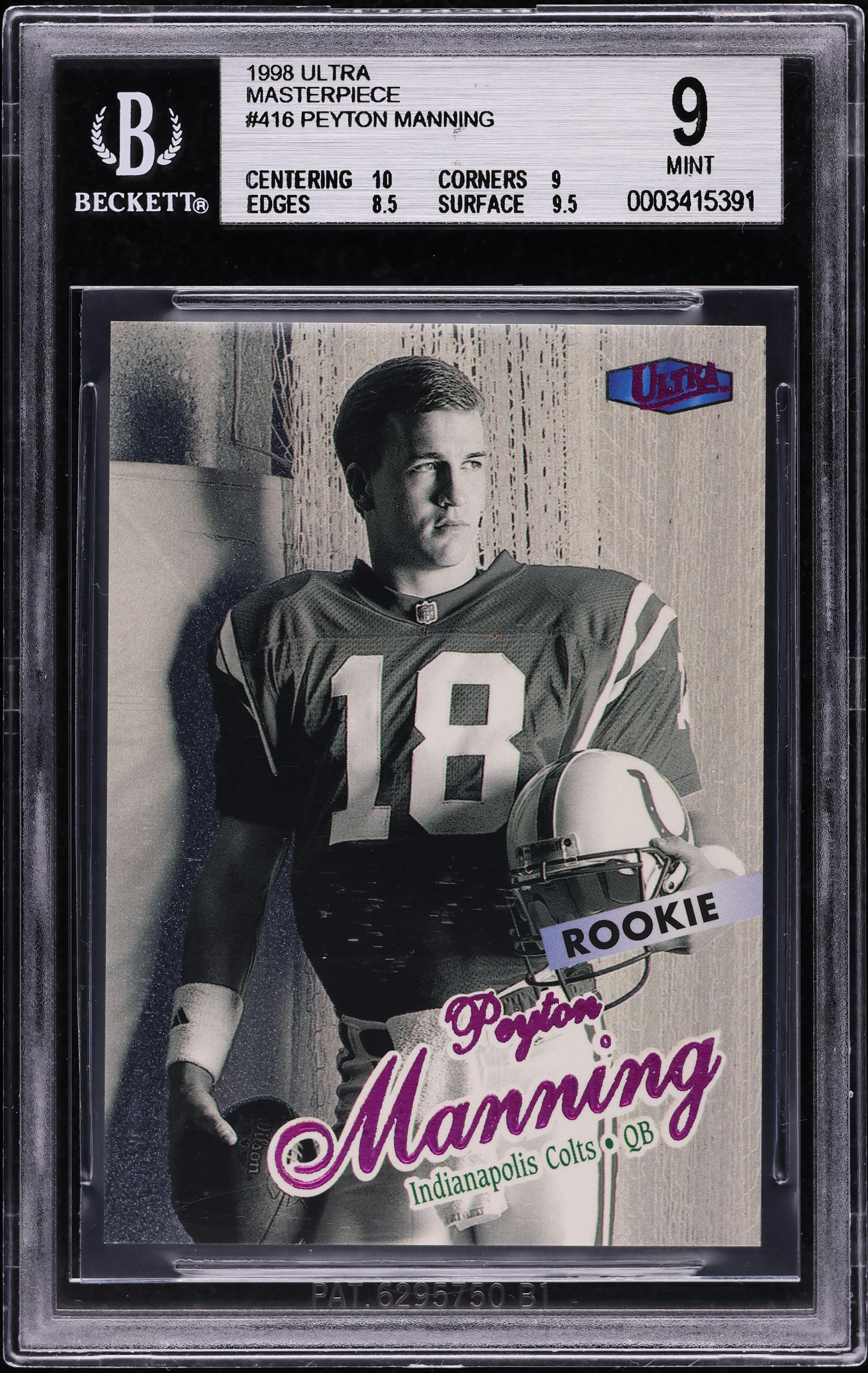 その他 1998 ULTRA PEYTON MANNING ROOKIE 1998 Ultra Masterpiece Peyton Manning ROOKIE 1/1 #416 BGS 9 MINT