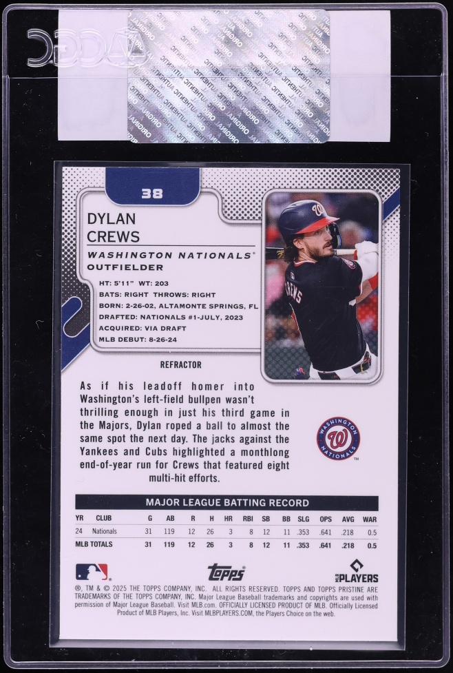 2025 Topps Pristine Refractor Dylan Crews ROOKIE #38 CGC AUTH