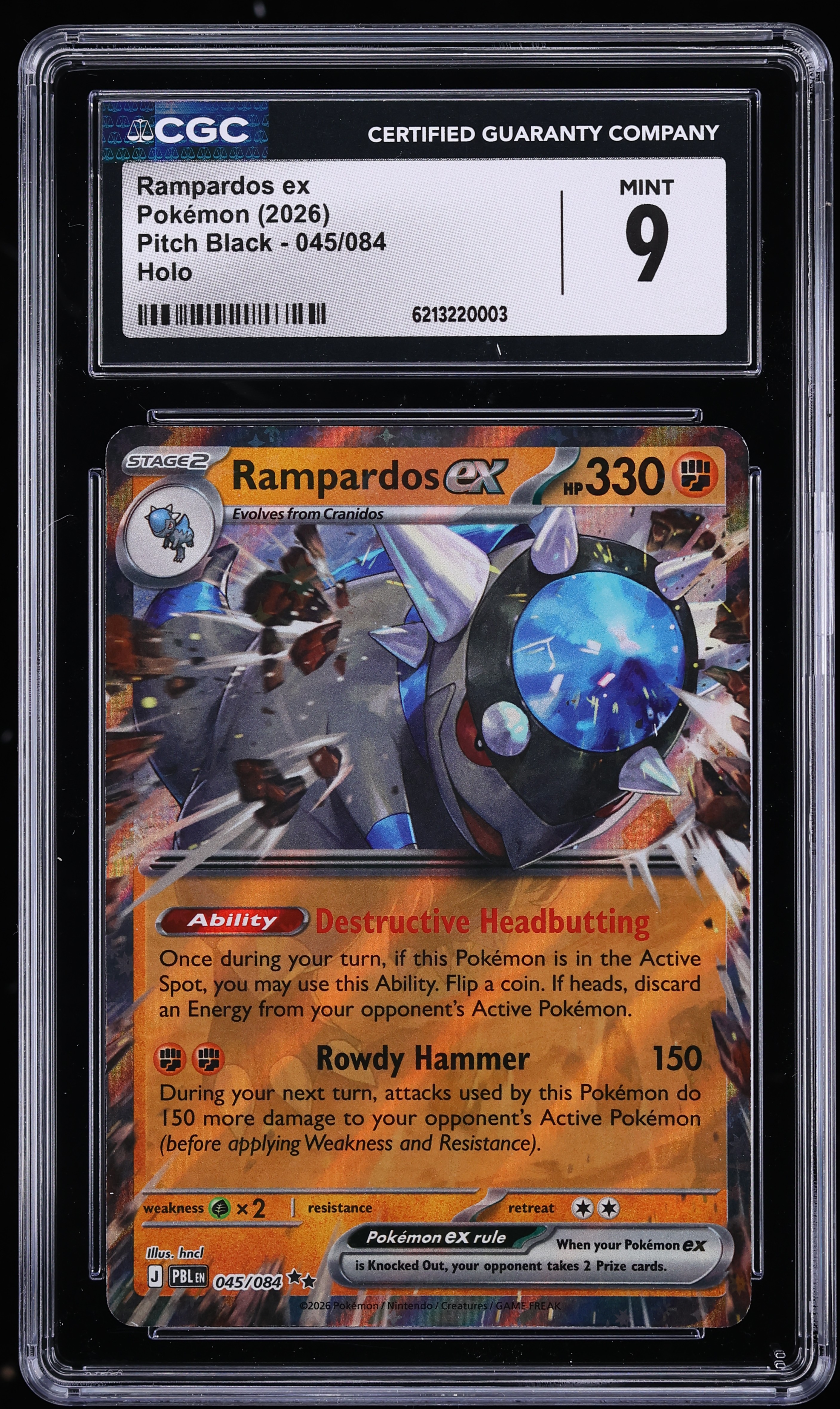 2026 Pokemon Mega Evolution Pitch Black Holo Rampardos EX #45 CGC 9 MINT
