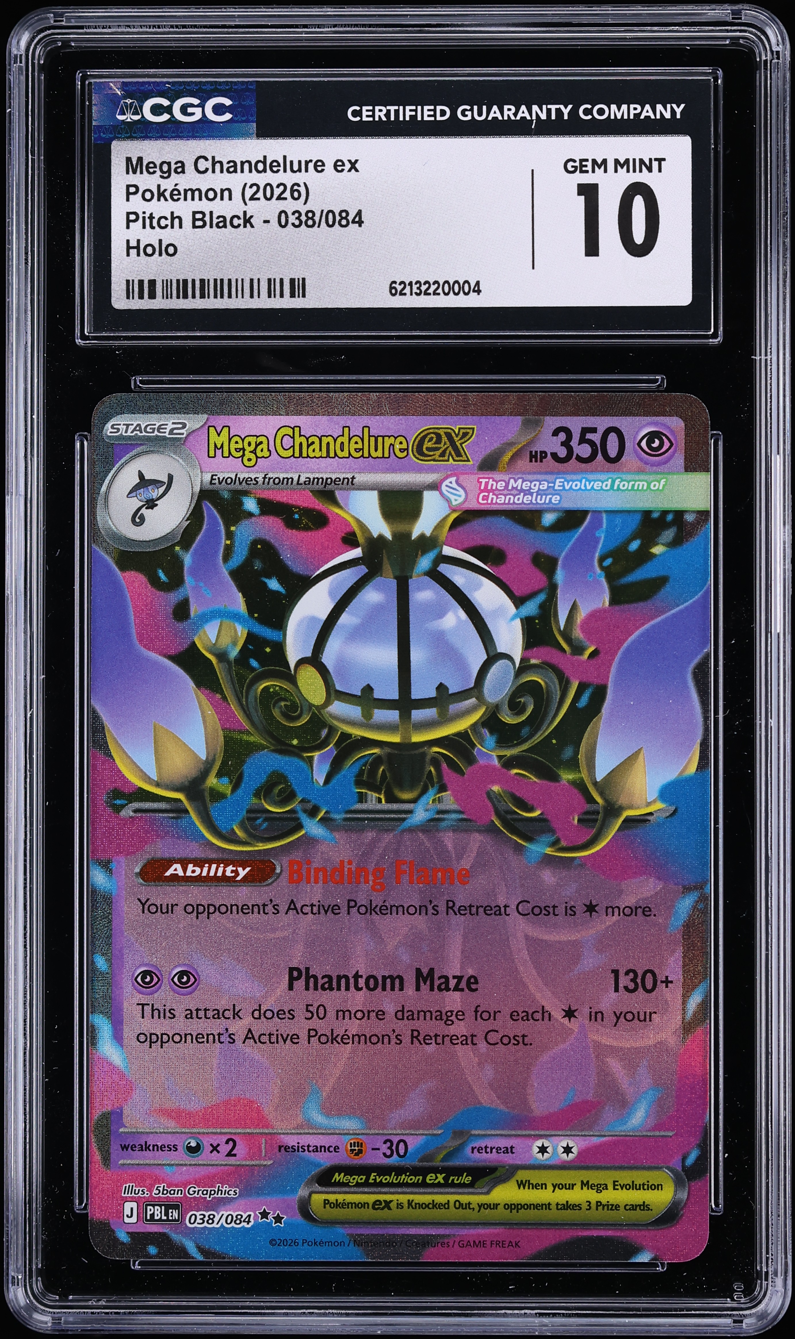 2026 Pokemon Mega Evolution Pitch Black Holo Mega Chandelure EX #38 CGC 10 GEM MINT