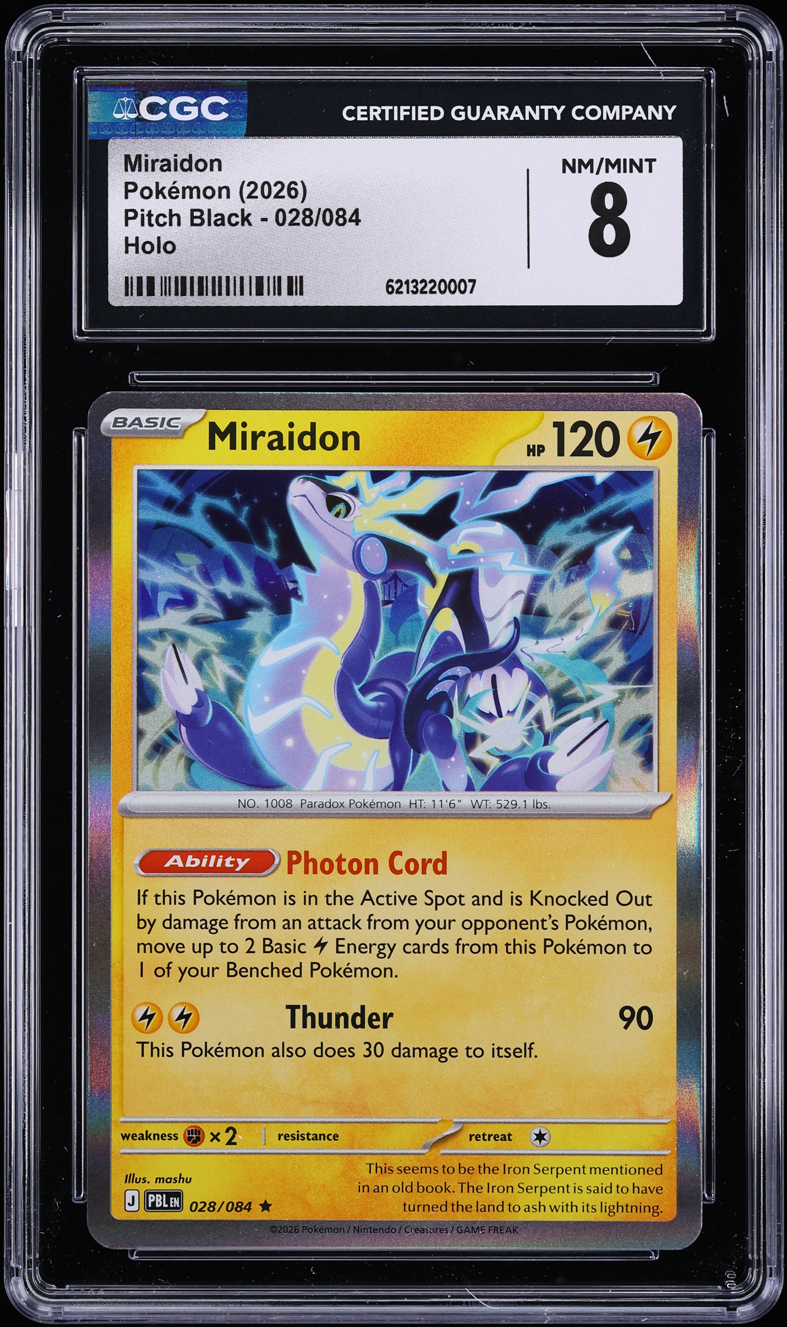 2026 Pokemon Mega Evolution Pitch Black Holo Miraidon #028 CGC 8 NM-MT