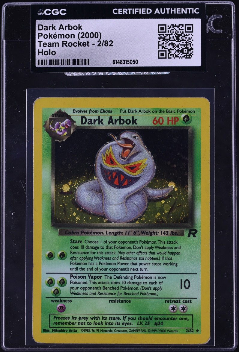 2000 Pokemon Team Rocket Holo Dark Arbok #2 CGC AUTH