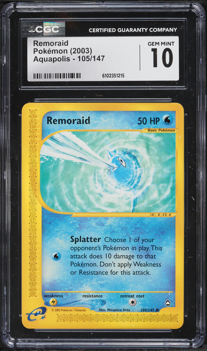 2003 Pokemon Aquapolis Remoraid #105 CGC 10 GEM MINT