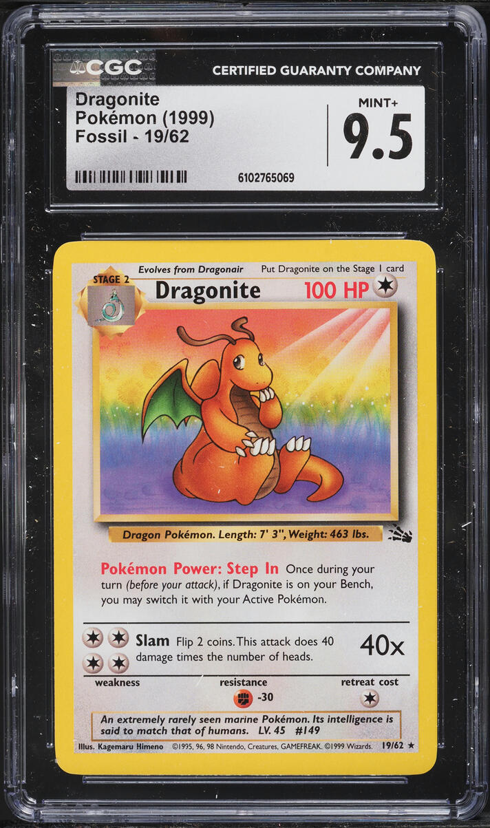 1999 Pokemon Fossil Dragonite #19 CGC 9.5 MINT+
