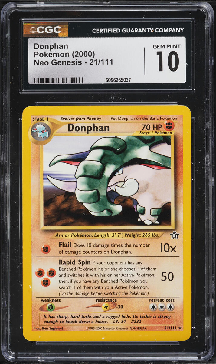2000 Pokemon Neo Genesis Donphan #21 CGC 10 GEM MINT