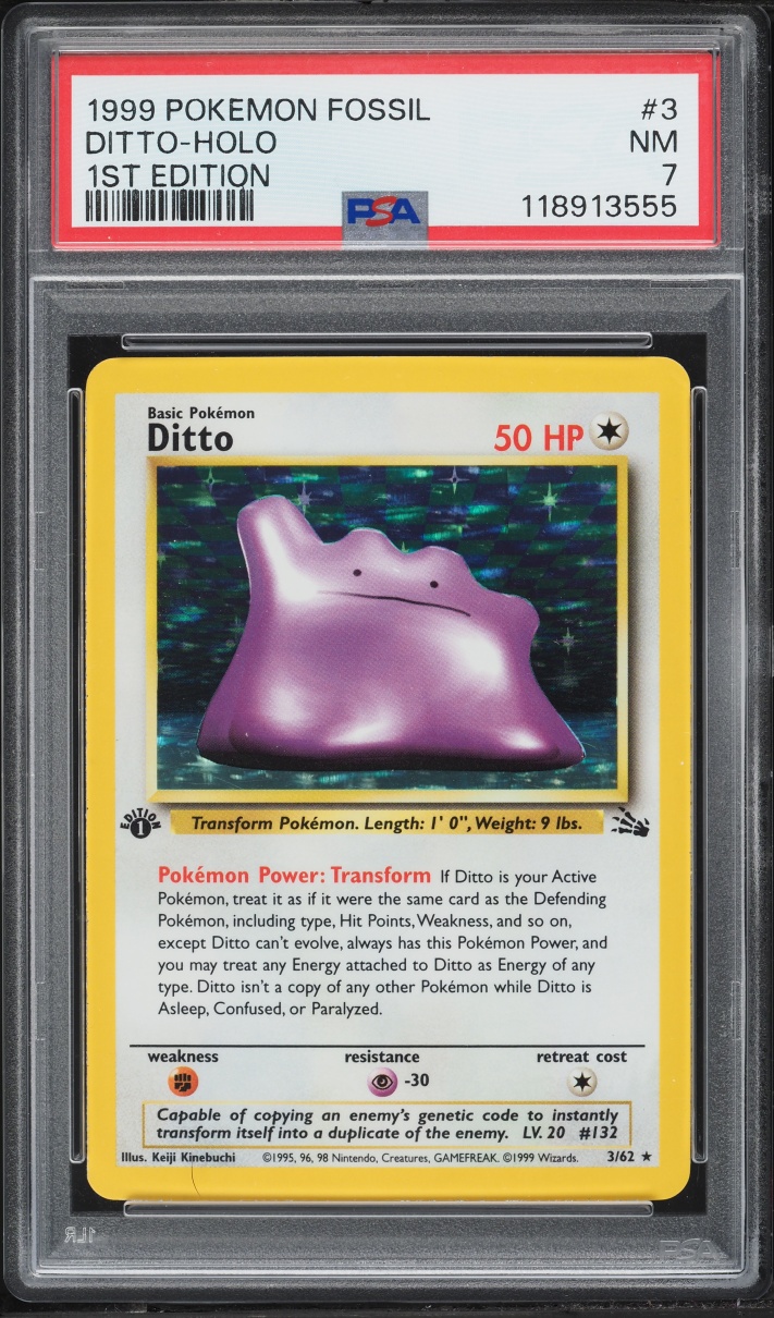1999 Pokemon Fossil 1st Edition Holo Ditto #3 PSA 7 NRMT