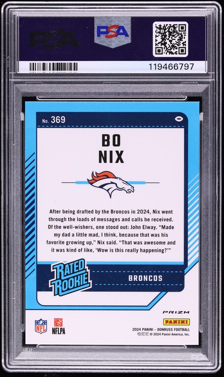 2024 Donruss Optic Preview Pink Bo Nix ROOKIE #369 PSA 7 NRMT