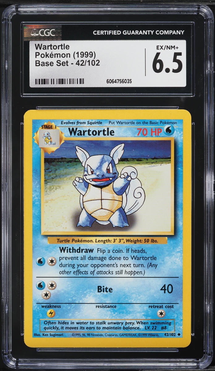1999 Pokemon Base Set Wartortle #42 CGC 6.5 EXMT+
