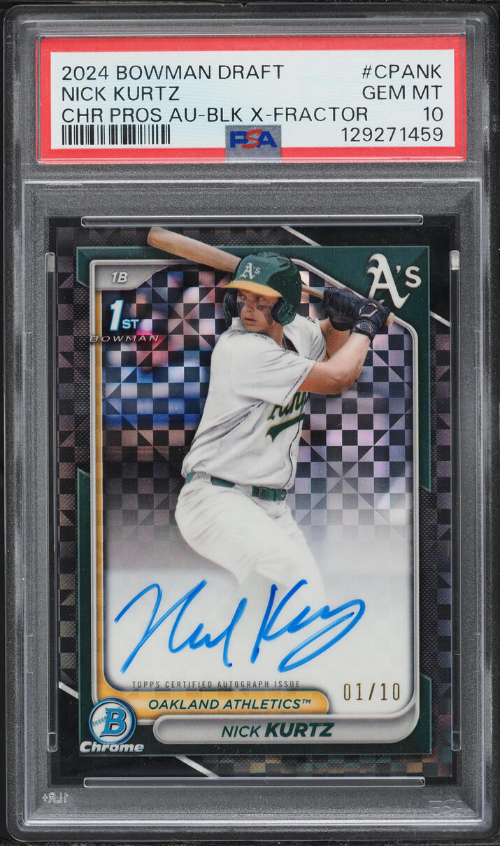 2024 Bowman Chrome Black Xfractor Nick Kurtz PROSPECT AUTO 1/10 #CPA-NK PSA 10 GEM MINT