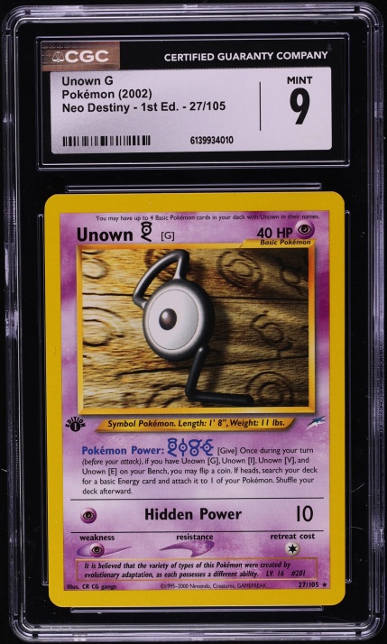 2002 Pokemon Neo Destiny 1st Edition Unown G #27 CGC 9 MINT