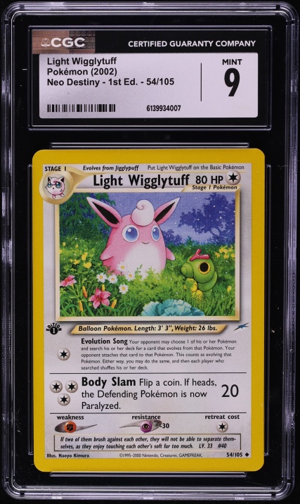 2002 Pokemon Neo Destiny 1st Edition Light Wigglytuff #54 CGC 9 MINT